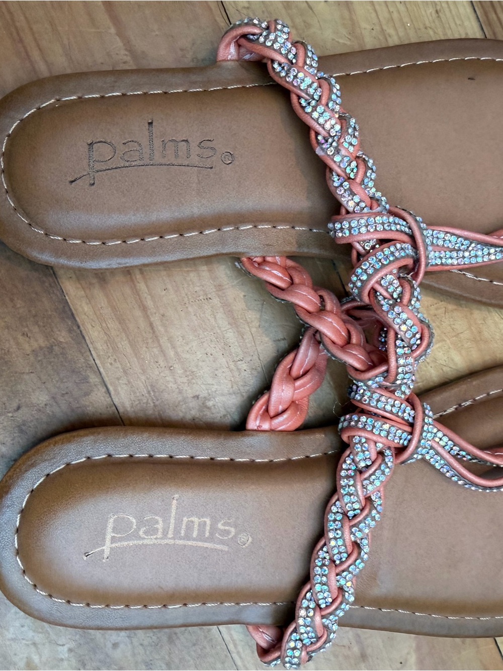 Palms Coral Braided Rhinestone Flat Sandals